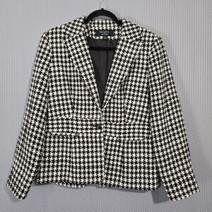 Signature By Larry Levine Womens Houndstooth Single Breasted Blazer Size 12